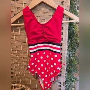 Girls 9T Striped Bowtie Polka Dot Swimsuit NWOT